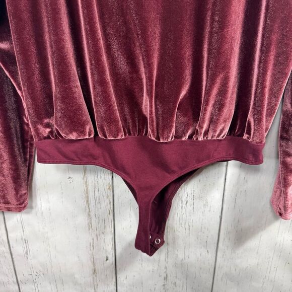 Express Velvet Wrap Bodysuit Burgundy Long Sleeve XS Holiday Night Out Elegant - Picture 12 of 16